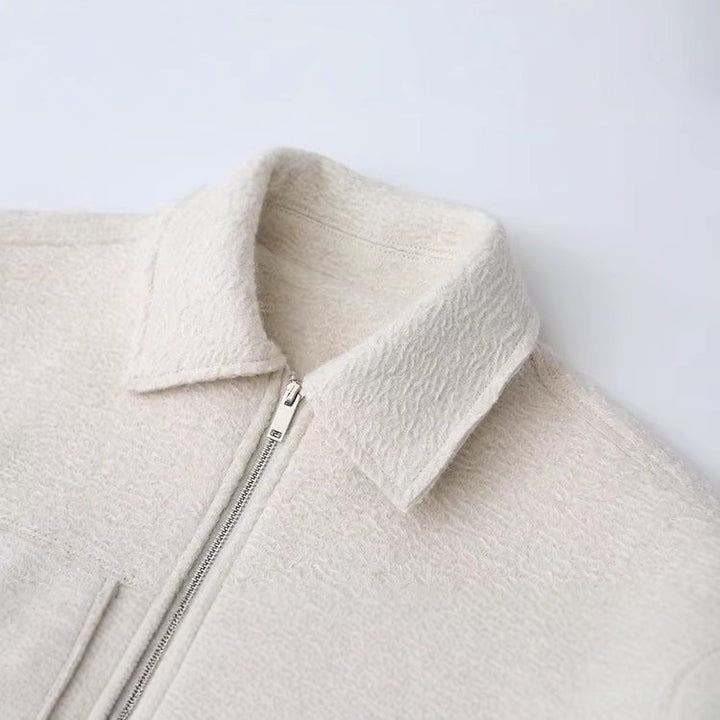 Damen Cropped-Hemdjacke aus Bouclé mit Boxy-Schnitt und Fronttaschen Echoarchiv