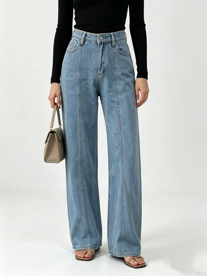 Damen nan hochtaillierte Jeans mit vertikaler Nahtpasse und weitem Bein Echo Archiv