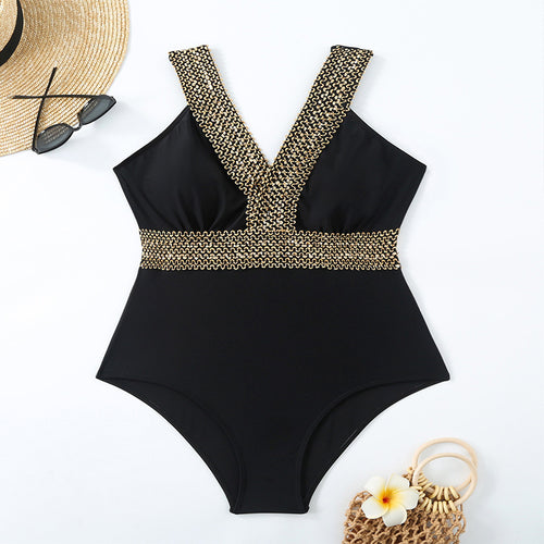 Damen eleganter Einteiler Badeanzug mit luxuriösem Goldakzent Echo Archiv
