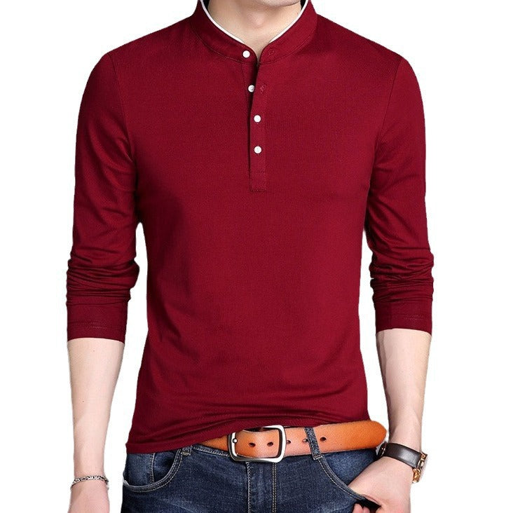 Herren langärmliges Polohemd mit modernem Stehkragen und eleganten Knopfdetails Echoarchiv
