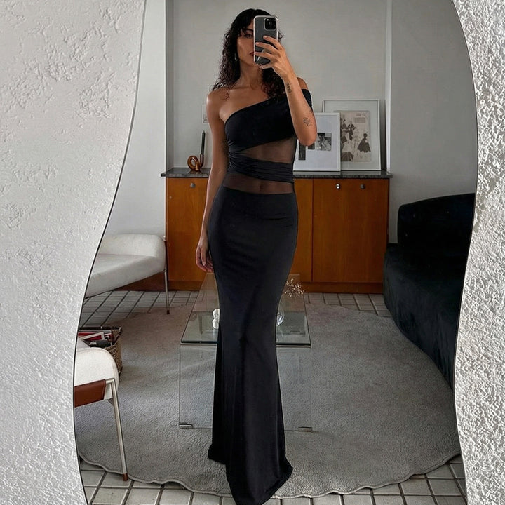 Damen Elegantes Maxikleid mit asymmetrischem Oberteil und Raffungen Echo Archiv