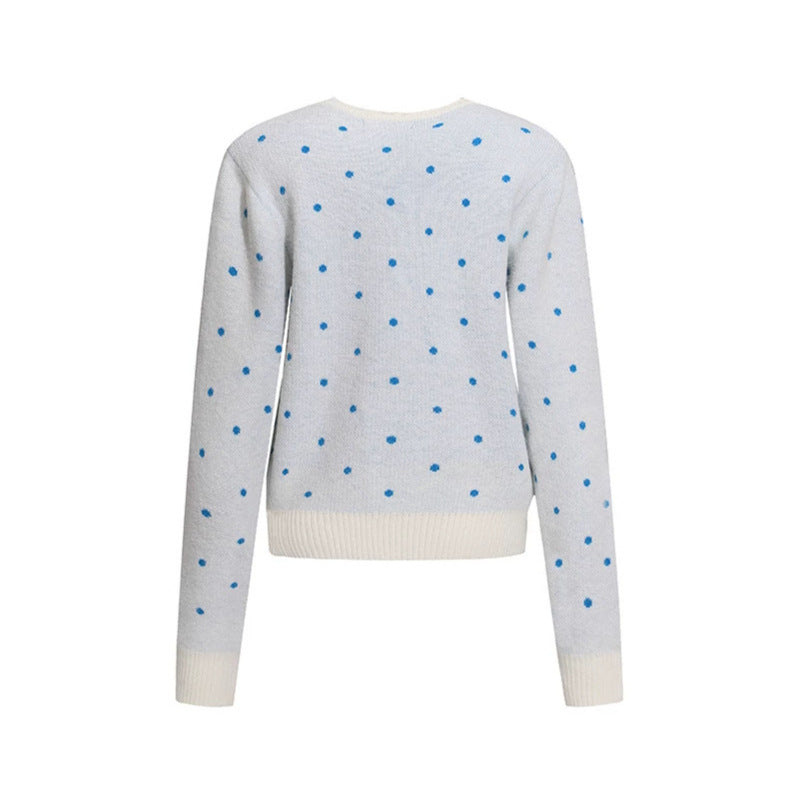 Damen Strick-Cardigan mit Rundhals, Tupfen-Jacquard und Zierwappen Echoarchiv
