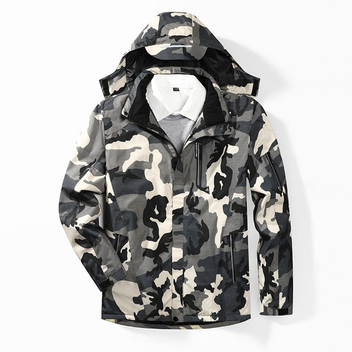 Herren Camouflage Regenjacke mit Kapuze und verstärkten Reißverschlusstaschen – Taviero
