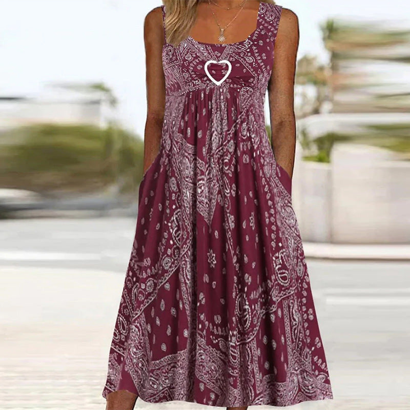 Damen nan Boho-Midikleid mit Paisley-Print, Empire-Schnitt und Seitentaschen Echo Archiv