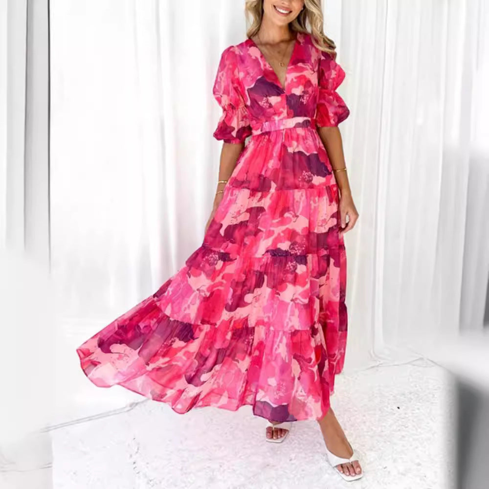 Damen nan mehrlagiges Maxikleid im Volant‑Stufenlook mit V‑Ausschnitt und geraffter Empire‑Taille Echo Archiv