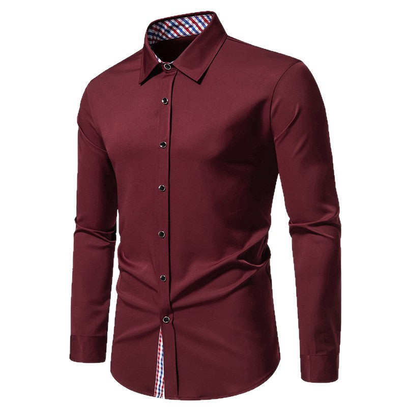 Herren elegantes Langarmhemd mit modernen Karodetails Echoarchiv