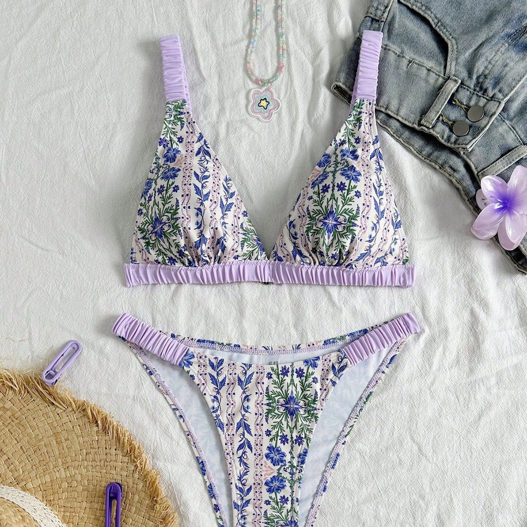 Damen Triangel-Bikini mit floralem Design und Rüschendetails Echo Archiv