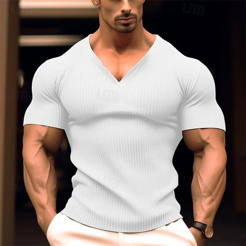 Herren körperbetontes V-Ausschnitt T-Shirt aus atmungsaktivem Baumwollmix Echoarchiv