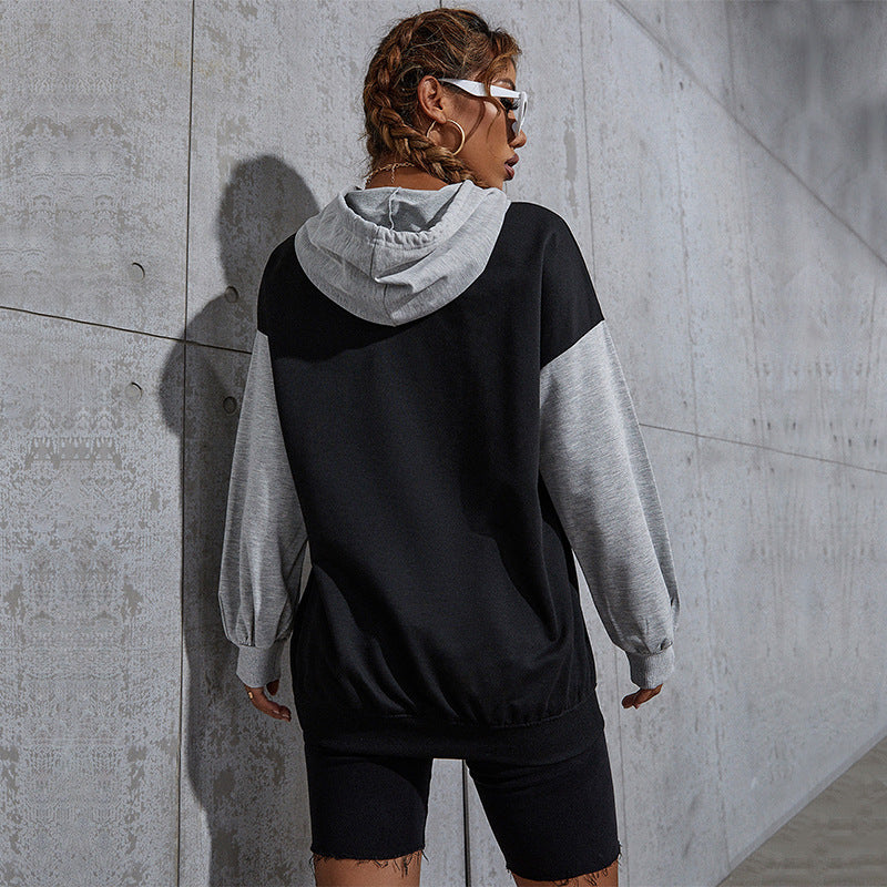 Damen Oversize-Kapuzenhoodie im Collegestyle mit Colorblock-Ärmeln, Kängurutasche und Kordelzug Echoarchiv