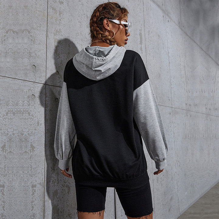 Damen Oversize-Kapuzenhoodie im Collegestyle mit Colorblock-Ärmeln, Kängurutasche und Kordelzug Echoarchiv