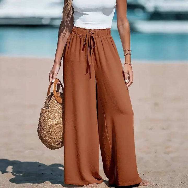 Damen High-Waist Elastischer Bund Weite Beinform Palazzo Strandhose Echoarchiv