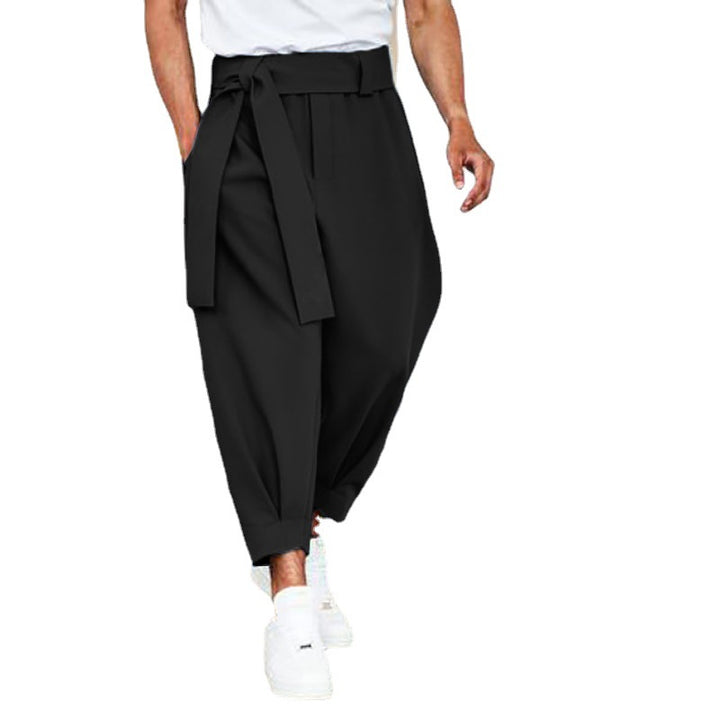 Herren elegante Freizeithose mit bindbarem Taillenband und weitem Schnitt Echoarchiv