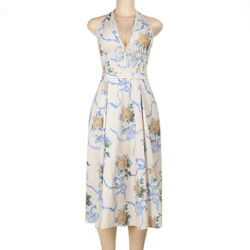 Damen Elegantes Blumen-Midikleid mit tiefem V-Ausschnitt Echo Archiv