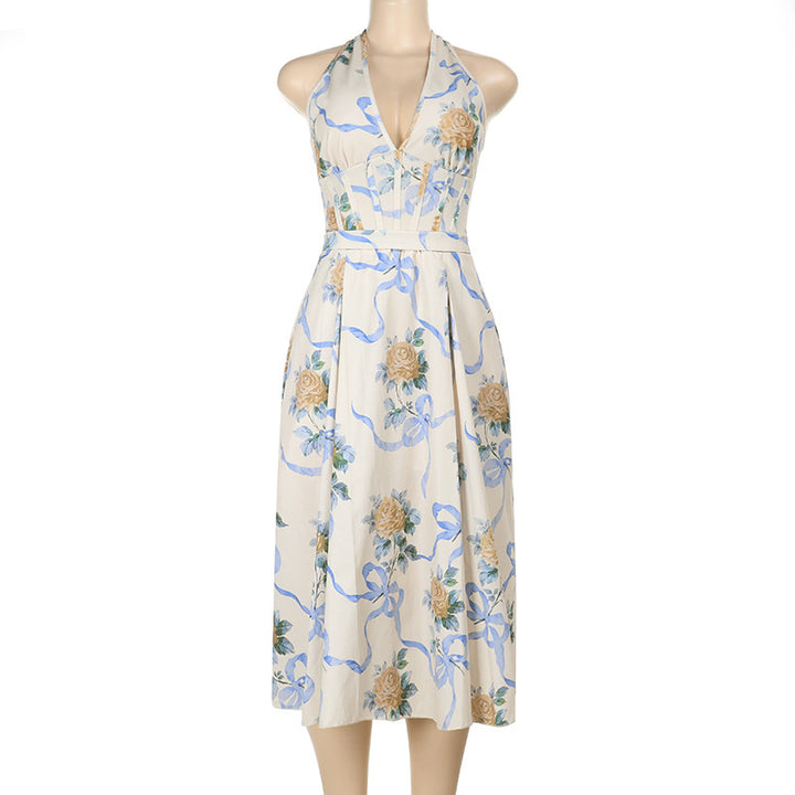 Damen Elegantes Blumen-Midikleid mit tiefem V-Ausschnitt Echo Archiv