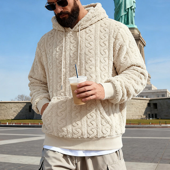 Herren Gefütterter Sherpa‑Hoodie mit Zopfmuster und Kapuze – Cavarno