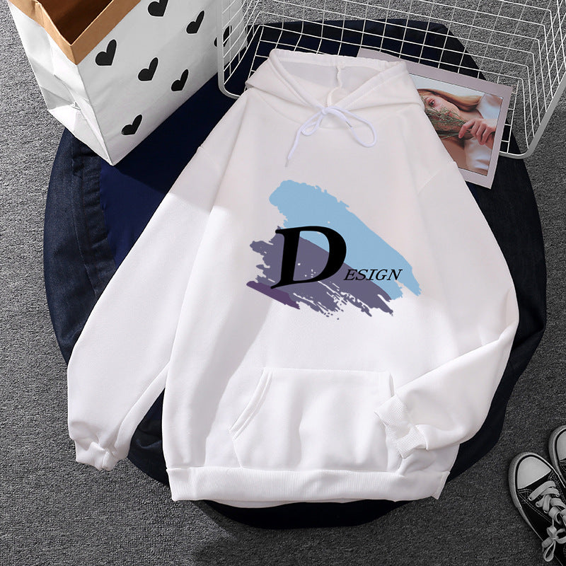 Unisex lässiger Kapuzenpullover mit großflächigem Pinsel-Logo, Kängurutasche und verstellbarer Kapuze – Auréline