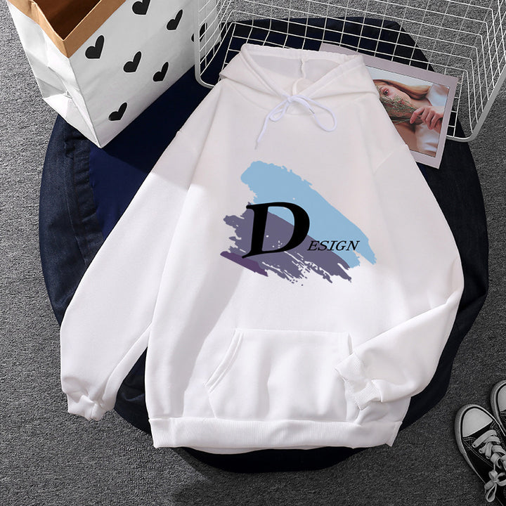 Unisex lässiger Kapuzenpullover mit großflächigem Pinsel-Logo, Kängurutasche und verstellbarer Kapuze – Auréline