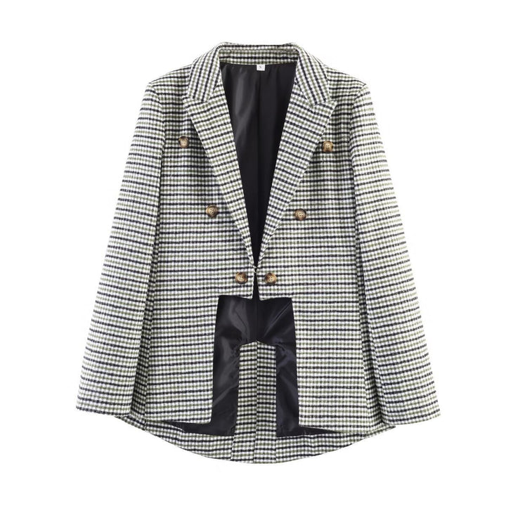 Damen Doppelreihiger Glencheck-Blazer mit taillierter Silhouette und kontrastiertem Innenfutter Echo Archiv