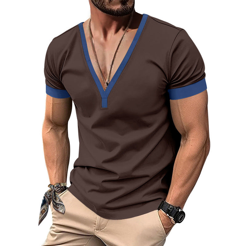 Herren modisches T-Shirt mit V-Ausschnitt und kontrastierenden Ärmelabschlüssen Echoarchiv
