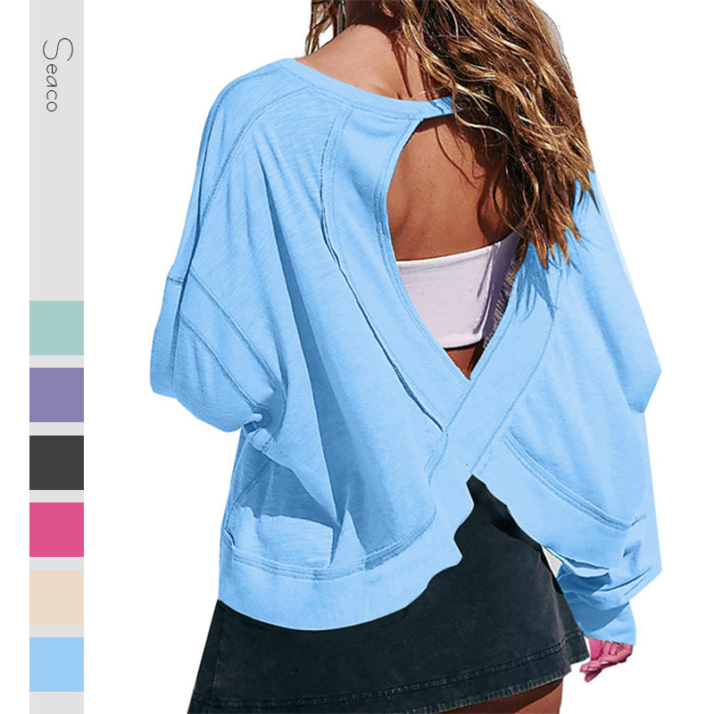 Damen Cropped-Sweatshirt mit überkreuztem Cut-Out-Rücken und rohen Saumkanten – Avérine
