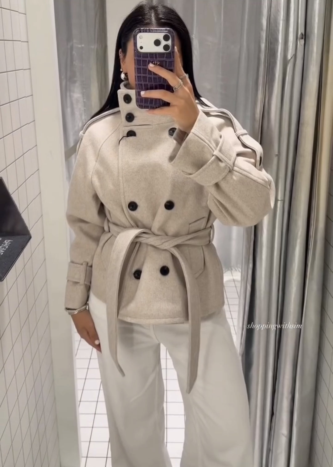 Damen Kurzblouson‑Trenchcoat aus Wollmix mit hohem Stehkragen und Bindegürtel Echo Archiv