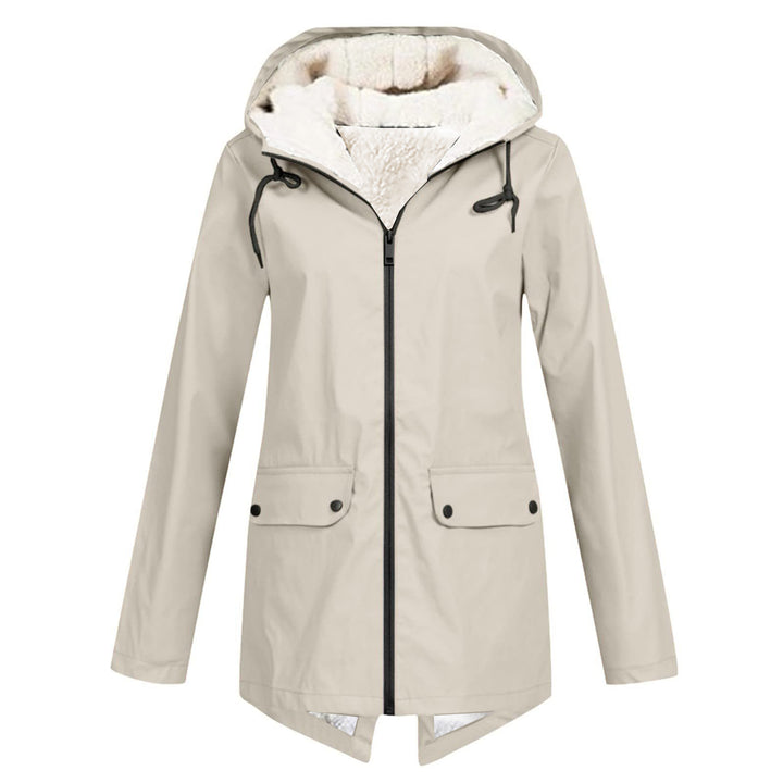 Damen wetterfeste und gefütterte Regenjacke mit verstellbarem Kapuzenkragen Echoarchiv