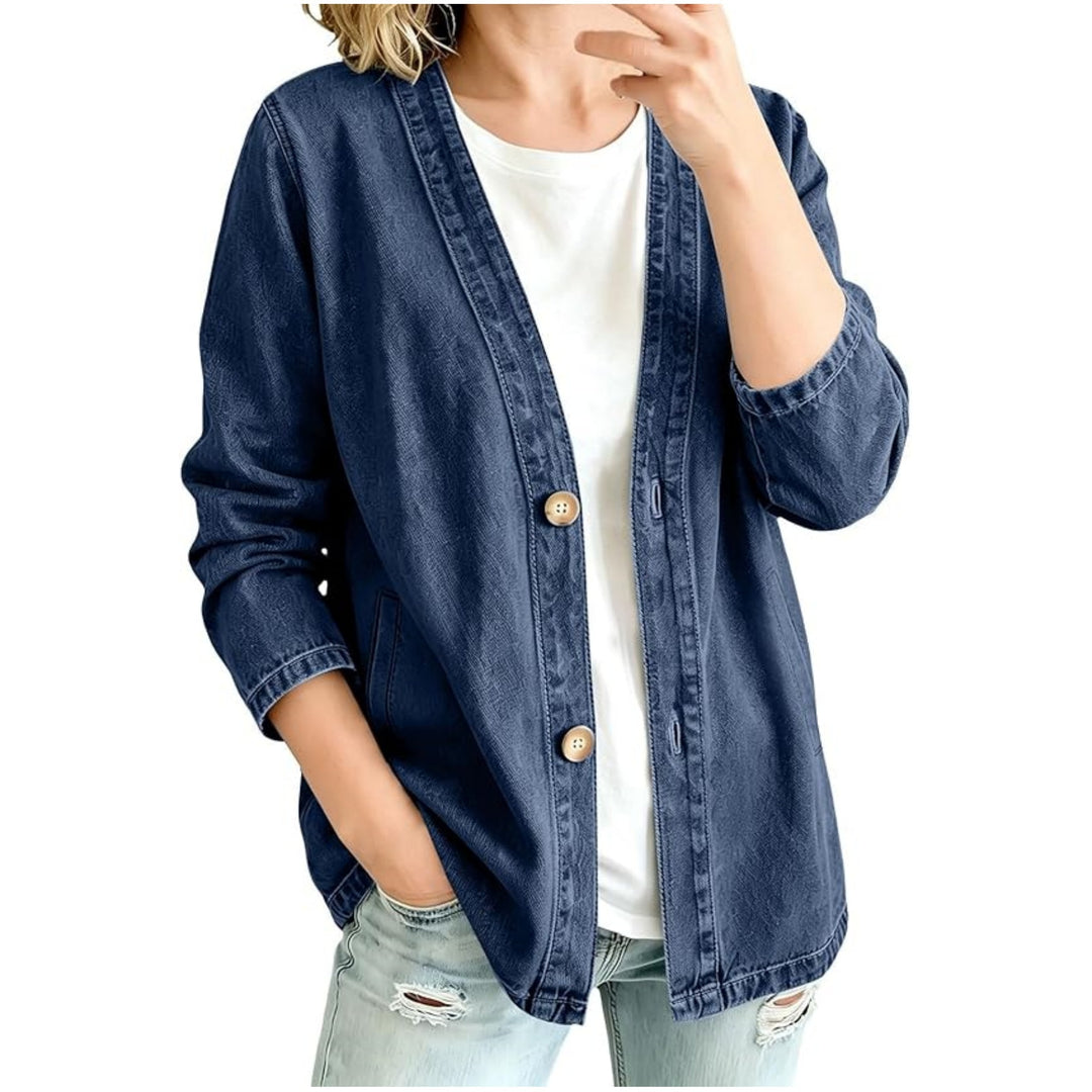 Damen lässige Oversize-Denimjacke mit Knopfleiste und Kimono-Schnitt Echo Archiv