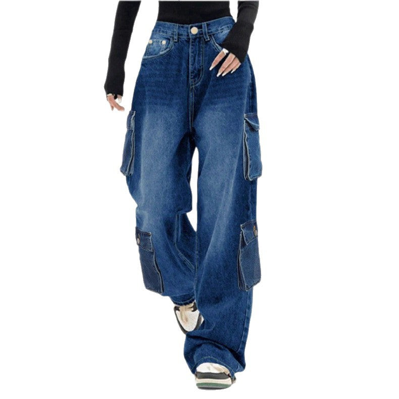 Damen Weite High-Waist Cargo-Jeans im Baggy-Schnitt mit Mehrfach-Taschen Echo Archiv