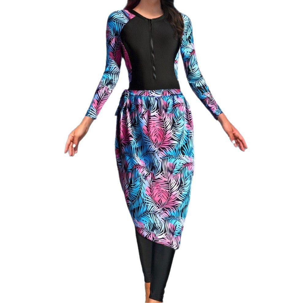 Damen Modischer UV-Schutz-Schwimmanzug mit langen Ärmeln und elegantem Rock Echo Archiv