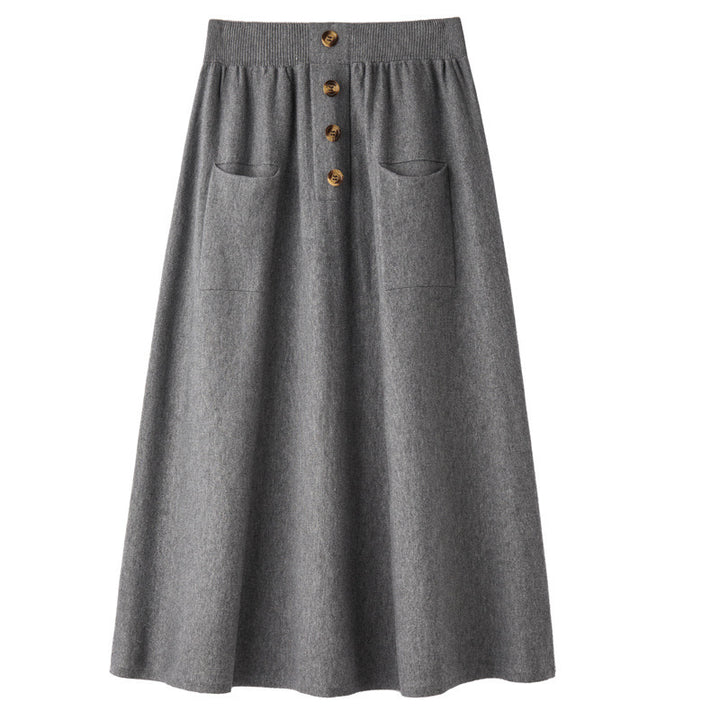 Damen Midirock aus Wollmix mit A‑Linie, elastischem Rippbund, Zierriegel‑Knopfleiste und aufgesetzten Taschen Echoarchiv