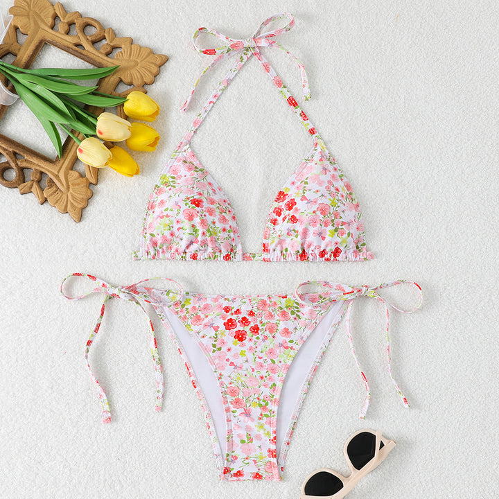 Damen Triangel-Bikini mit verstellbaren Bindebändern und floralen Details Echo Archiv
