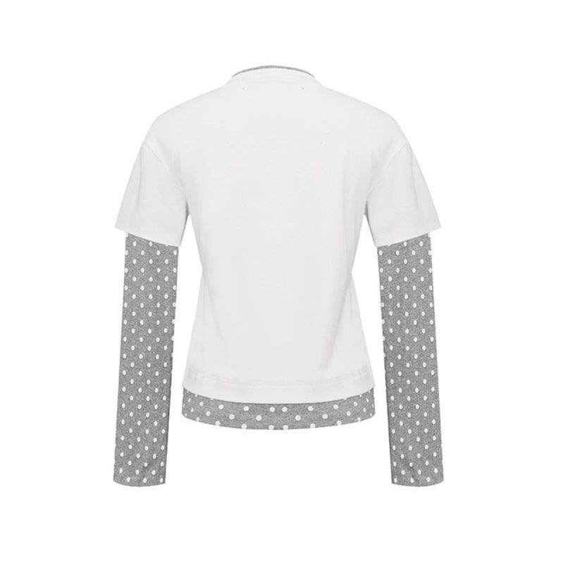 Damen Lagen-Langarmshirt mit Tupfen-Innenlayer und kalligrafischem Statement-Print Echoarchiv