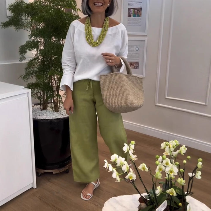 Damen nan weite Leinen-Culotte mit Tunnelzugbund und knöchellanger Silhouette Echo Archiv
