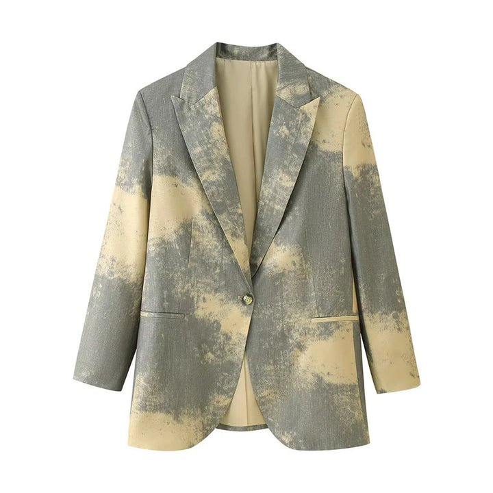 Damen nan Oversize-Blazer mit abstraktem Druck, Reverskragen und leichter Innenfutter Echo Archiv