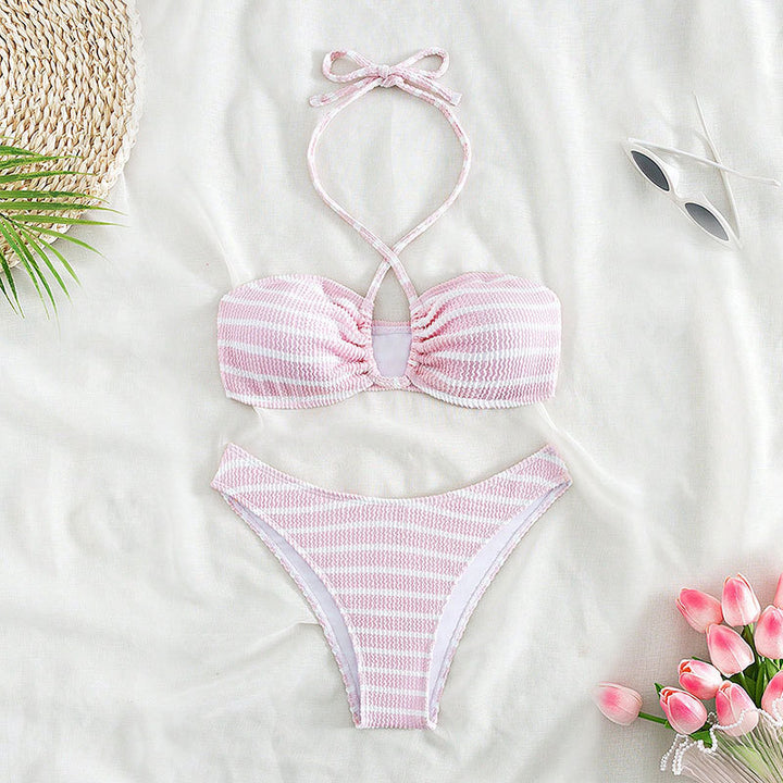 Damen Bandeau-Bikini mit zeitlosem Streifenmuster und eleganter Schnürung Echo Archiv