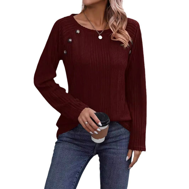 Damen Feiner Rippstrick-Pullover mit Zierknopfleiste und Rundhalsausschnitt Echoarchiv