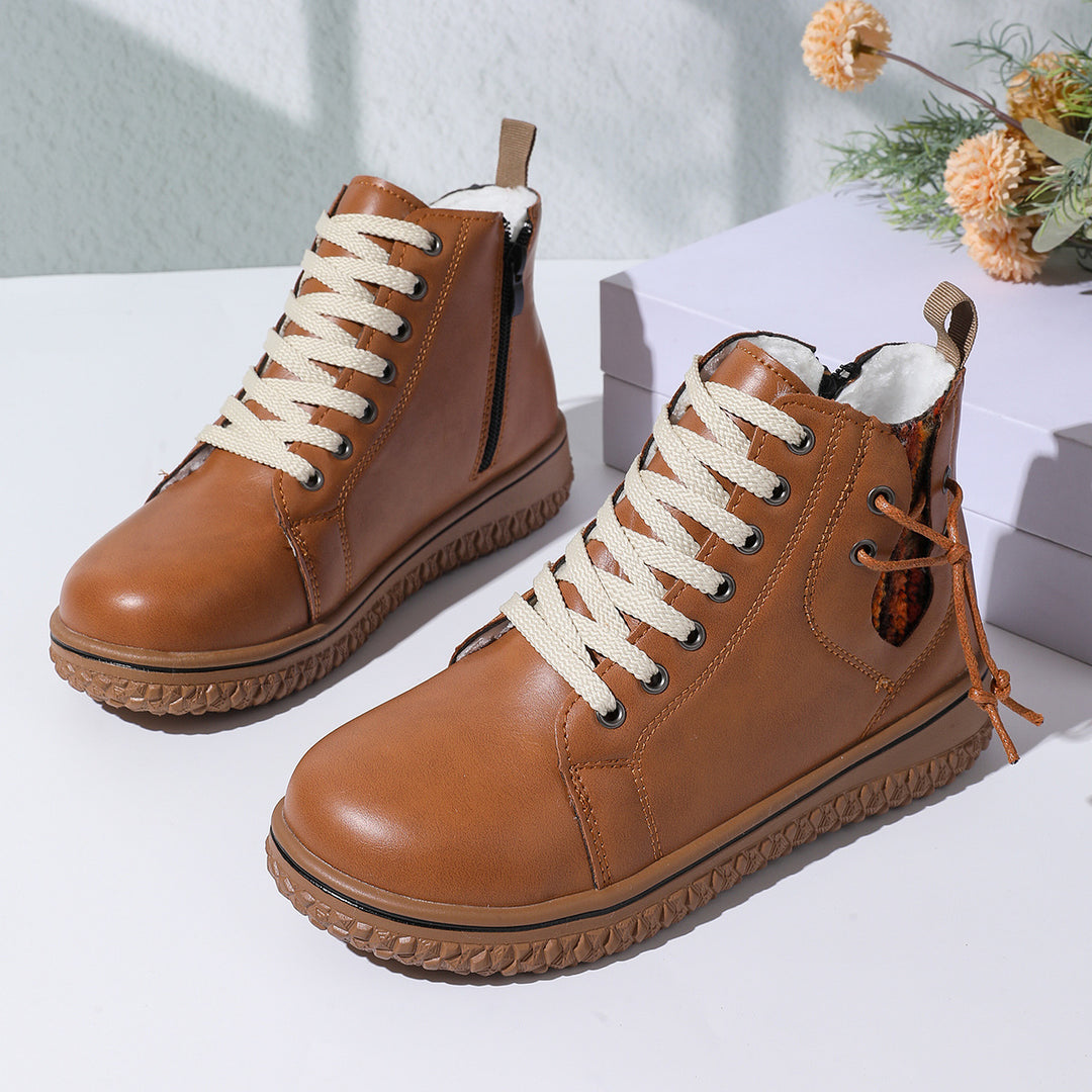 Damen gefütterte Schnürstiefelette mit Teddyfutter, seitlichem Reißverschluss und profilierter Gummisohle Echo Archiv