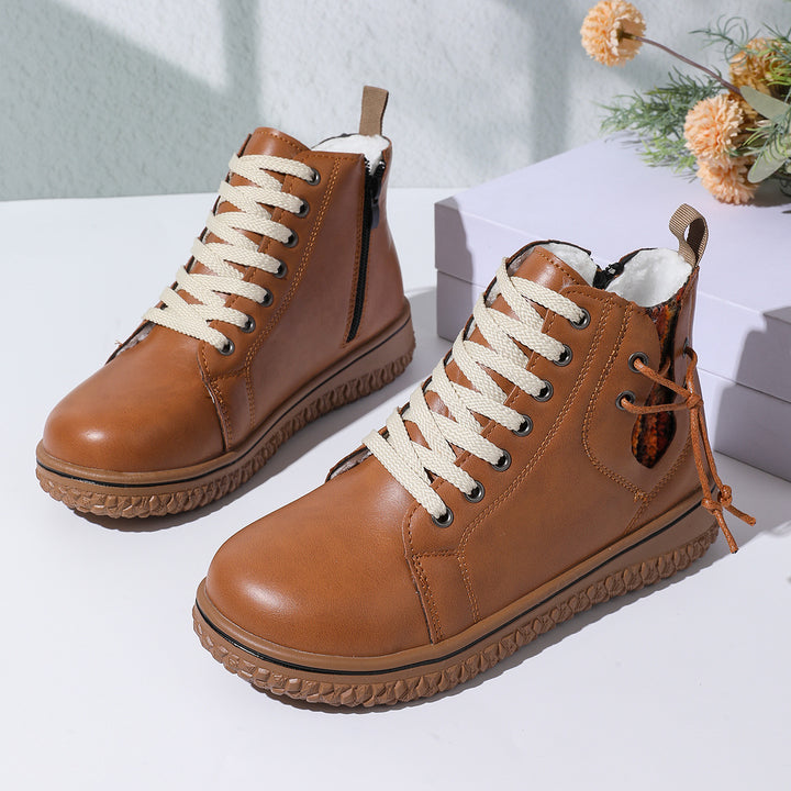 Damen gefütterte Schnürstiefelette mit Teddyfutter, seitlichem Reißverschluss und profilierter Gummisohle Echo Archiv