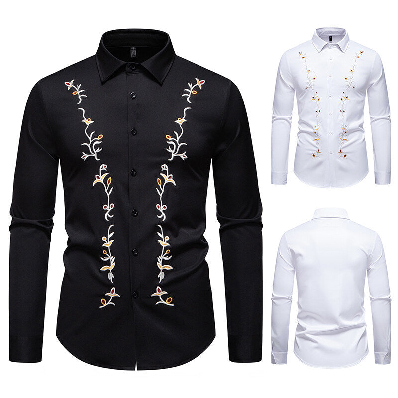 Herren Langarmhemd mit floralen Stickereien Echoarchiv