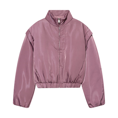 Damen Kurze gesteppte Cropped-Übergangsjacke mit Stehkragen, wattierter Fütterung und elastischem Saum Echoarchiv