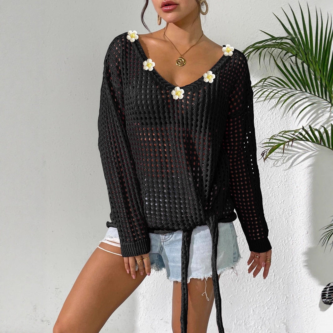 Damen luftiger Strickpullover mit floralem Dekor Echo Archiv