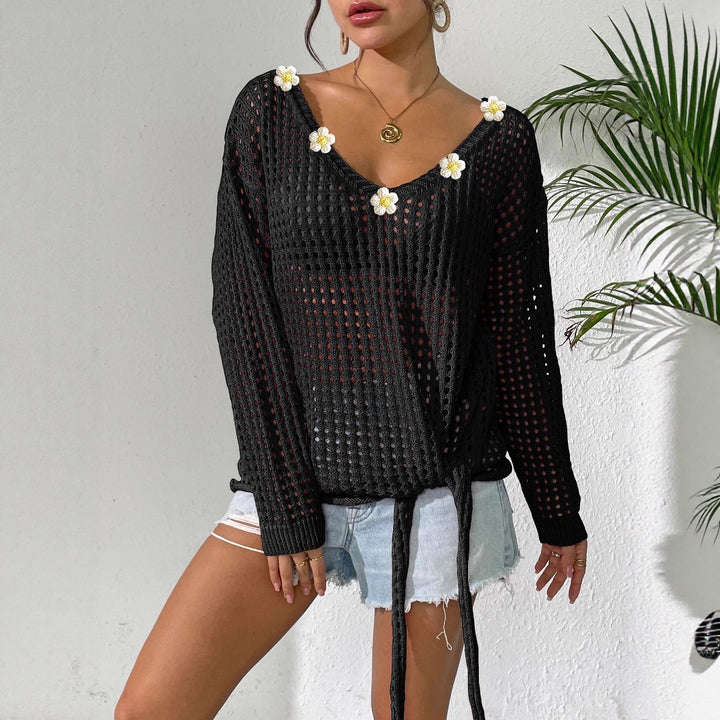 Damen luftiger Strickpullover mit floralem Dekor Echo Archiv