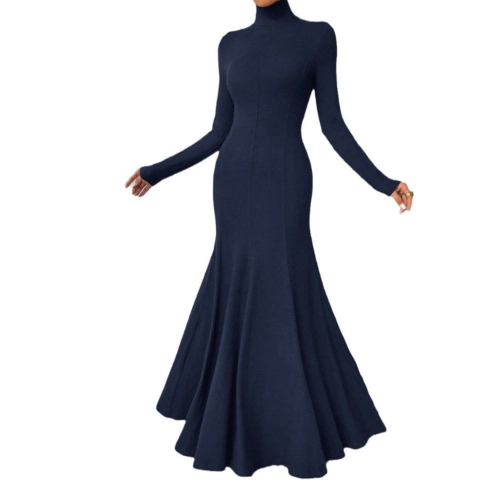 Damen figurbetontes Rollkragen-Maxikleid mit Meerjungfrauen-Silhouette, langen Ärmeln und formendem Stretch-Jersey – Valéora