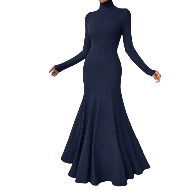 Damen figurbetontes Rollkragen-Maxikleid mit Meerjungfrauen-Silhouette, langen Ärmeln und formendem Stretch-Jersey – Valéora