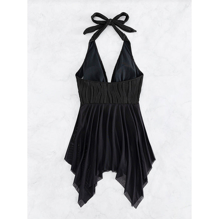 Damen Eleganter Wickel-Badeanzug mit tiefem V-Ausschnitt und Chiffonrock Echo Archiv