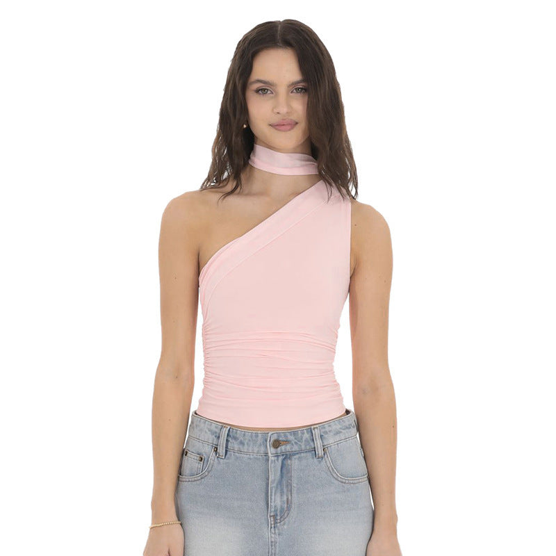 Damen Asymmetrisches Crop-Top mit dekorativem Choker Echo Archiv