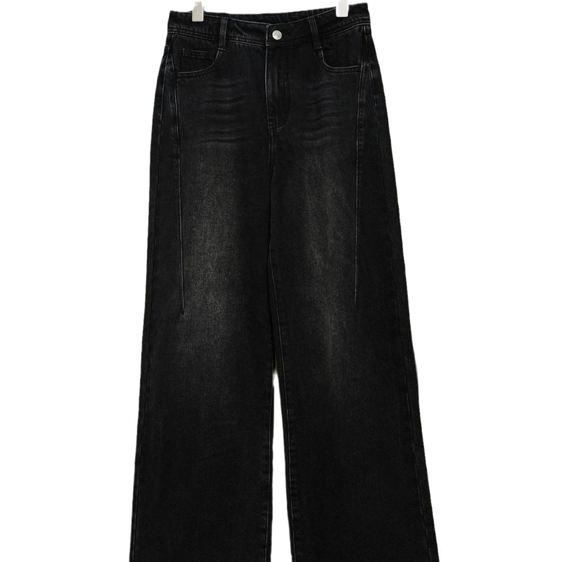 Damen weite High‑Waist Denim‑Jeans im Baggy‑Cut mit Mittelnaht und Used‑Effekt Echoarchiv