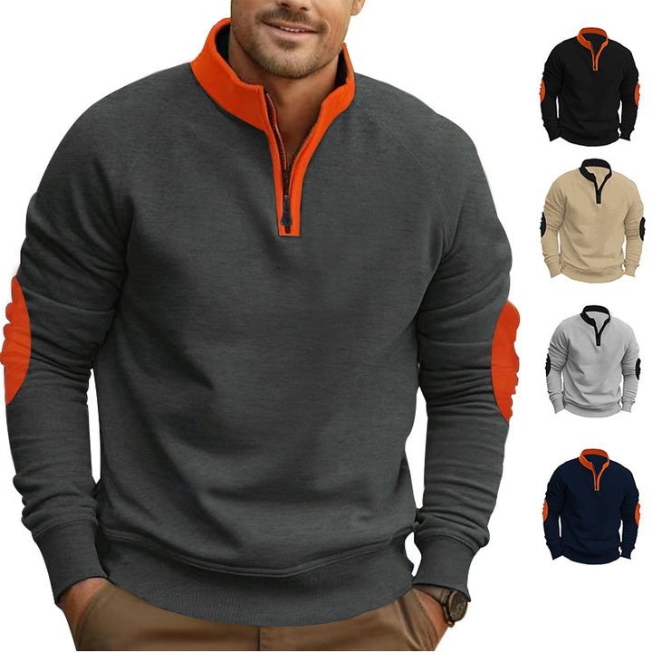 Herren sportlicher Pullover mit Viertelreißverschluss und stylischen Kontrastärmel Echoarchiv