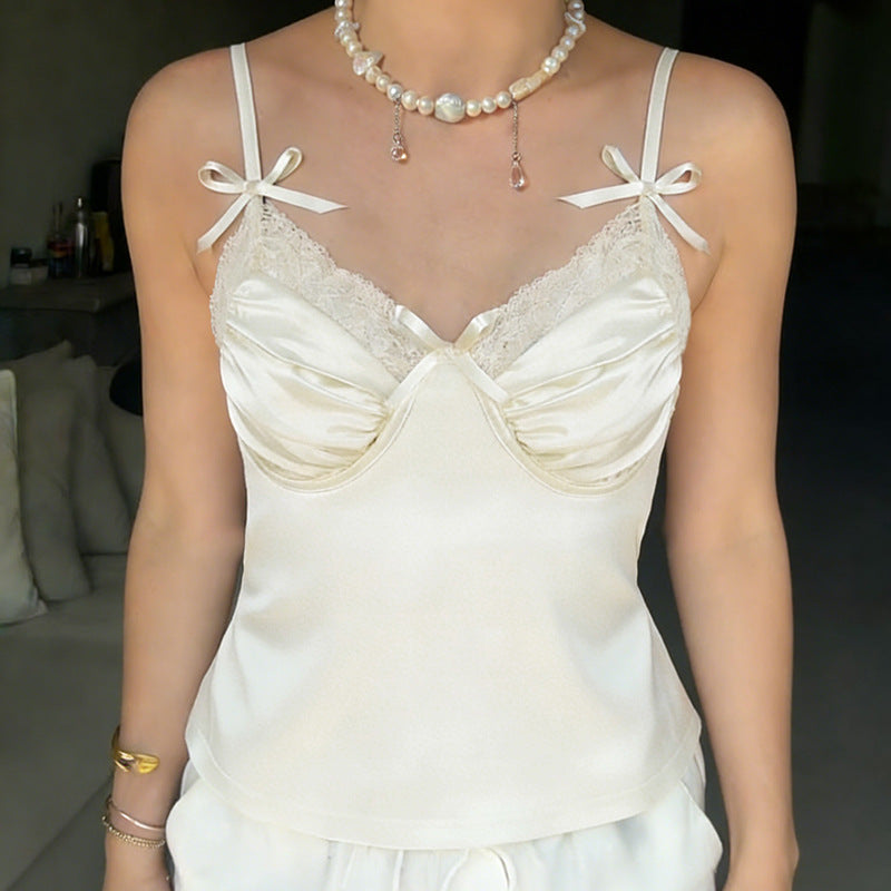 Damen Satin-Camisole mit Spitze und verspielten Schleifen Echo Archiv
