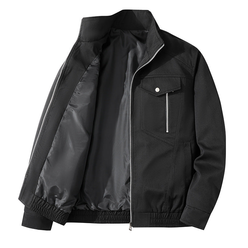 Men's zip-front lightweight utility jacket with stand collar snap closure and chest zip pocket – Taviero
